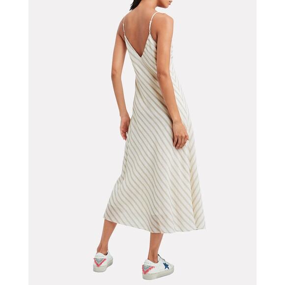 FRAME Striped Bias Slip Dress Size Small Cream Tan Maxi Midi Chic Sexy Neutrals - Picture 3 of 16
